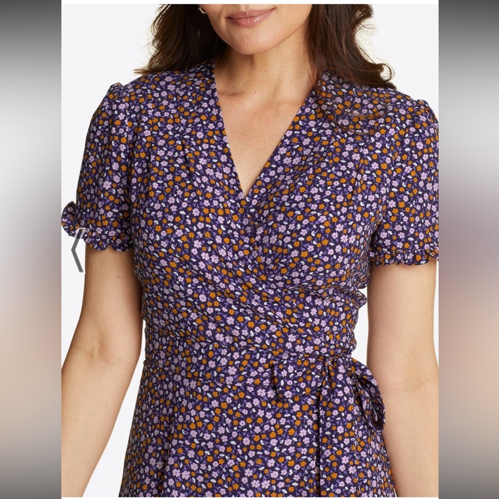 12 EUC 14 large xl Draper James Miranda wrap midi dress in  ditsy floral purple - Picture 5 of 6